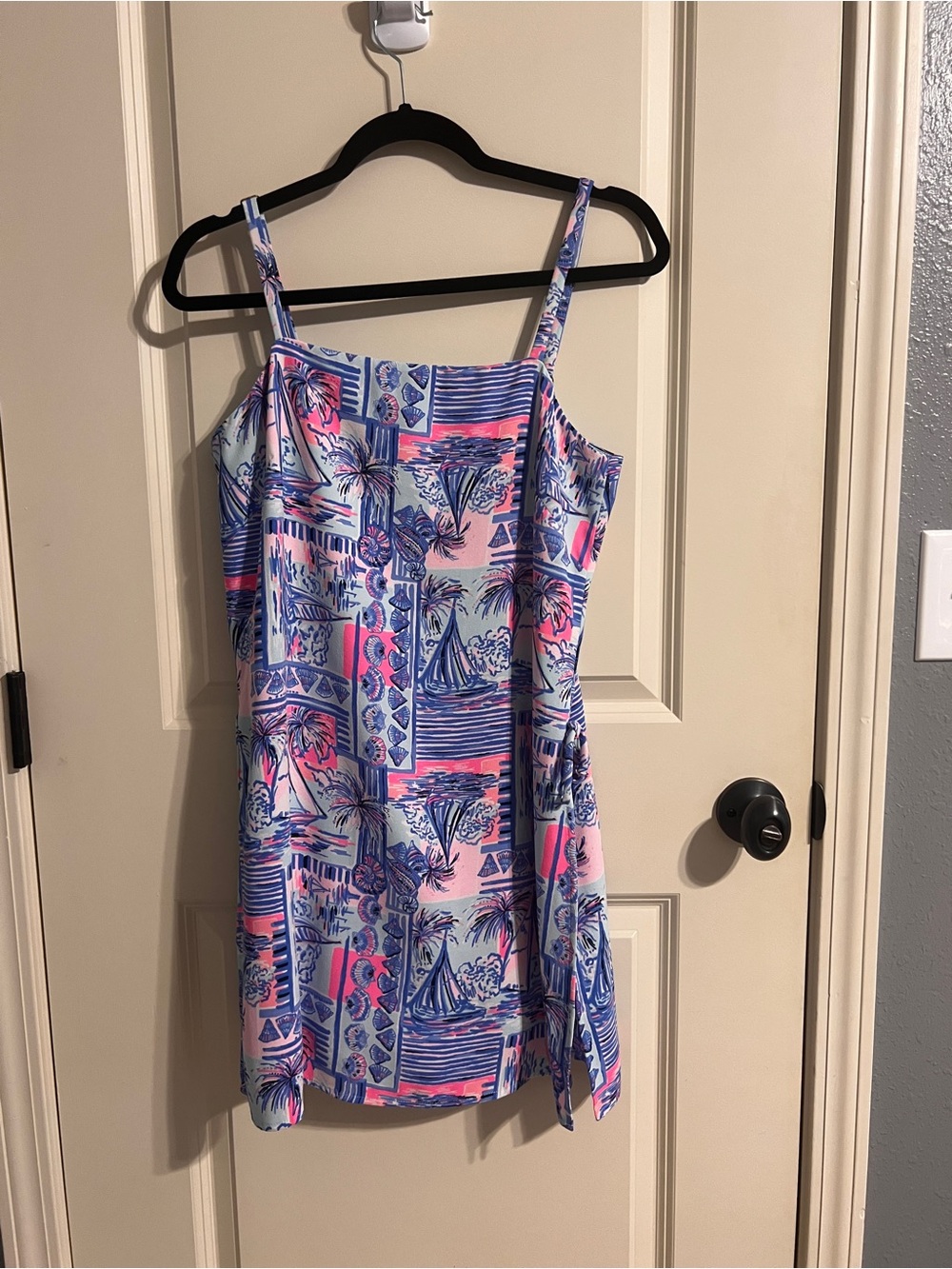 Lilly Pulitzer Pink and Blue Tropical Print Romper Dress